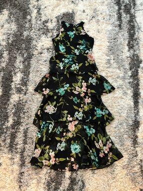 Tommy Hilfiger Chiffon Black Floral Tiered Dress, 6